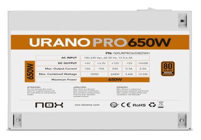 NOX Fuente ATX Urano PRO 650W Bronze Blanco