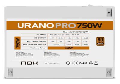 NOX Fuente ATX Urano PRO 750W Bronze Blanco