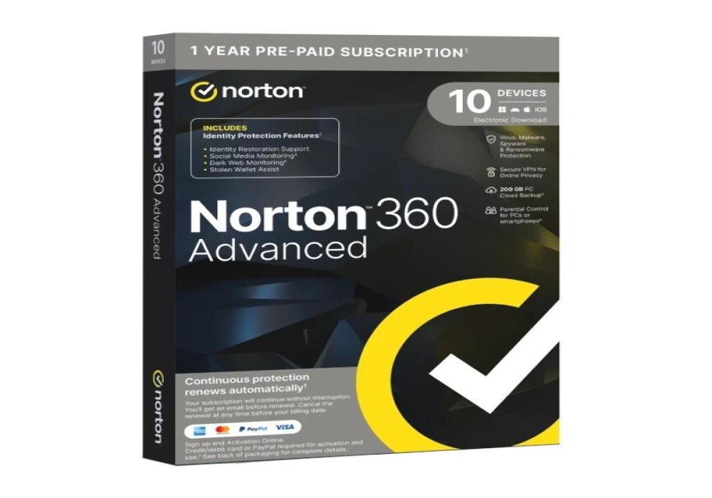 NORTON 360 Advance 200GB ES 1us 10 dispositivos 1A
